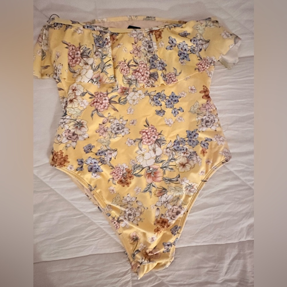 Floral Yellow Off-Shoulder Swimsuit